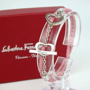 Authentic Salvatore Ferragamo heart bracelet leather/Silver925 [Used]
